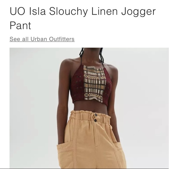 SOLD! UO Pants Isla Slouchy Linen Jogger Cargo Paperbag Pants Tan XS - Picture 4 of 16